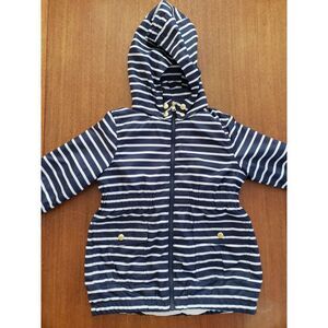 Logg H&M Toddler Jacket‎ Sz 2-3 Zips Hooded Raincoat Kids Navy White Stripes